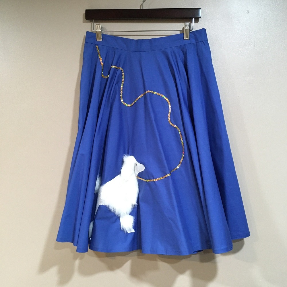 Handmade 1950s Retro Poodle Skirt Womens M Blue Rockabilly‎ Costume Midi Sequin